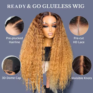 Perruque Lace Front Water Wave en Cheveux Humains Brésiliens Ombré <span class=keywords><strong>Blond</strong></span> Miel avec Mèches, 30 Pouces, Full HD, Sans Colle, pour Femmes - Product Image 3