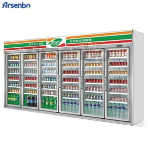Arsenbo Rechtop Glazen Deur 6 Deuren Commerciële Koude Display Koelkast Beverage Cooler