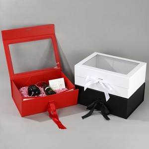 Custom Logo Luxury Magnetic Foldable <b>Gift</b> <b>Box</b> with Transparent Window and Ribbon for <b>Valentines</b> Day Cosmetic Souvenir Packaging - Product Image 1