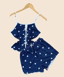 Sexy Heart Print <b>Pajama</b> <b>Set</b> for Women Sleepwear Stain V-Neck Sleeveless Casual Cami Top and Shorts <b>Sets</b> Loungewear - Product Image 6