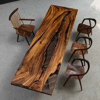 Meubles d'hôtel de luxe sur mesure, plateau de table en bois massif fait main avec bord naturel, noyer noir, acacia, table à manger pour restaurant, villa