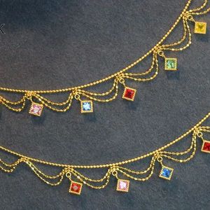 Xinfly Italian 18K Gold Rainbow Multi-Color Sapphire Pendant <b>Statement</b> Choker <b>Necklace</b> Waterproof Jewelry - Product Image 3