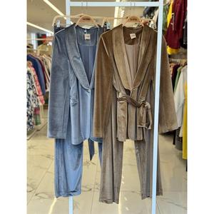 Conjunto de Traje de Terciopelo Sobe para Mujer, Manga Larga, Gris, Otoño, Casual, Transpirable, Talla Grande - Product Image 1