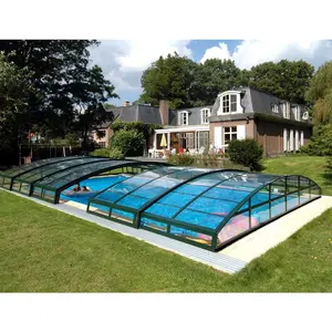 Toit de piscine rétractable en verre polycarbonate, en aluminium, pour l'hôtel 1 pièce