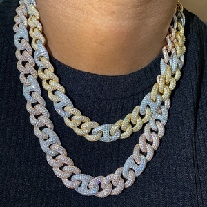 뜨거운 판매 925 스털링 실버 쿠바 링크 체인 목걸이 투톤 아이스 8mm-15mm 패스 다이아몬드 테스터 VVS 모이사나이트 힙합 - Product Image 2