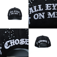 Gorras de Béisbol Casuales Unisex Ajustables de 5 Paneles de Terciopelo con Bordado a Mano de Diamantes Negros Brillantes y Pedrería de Lujo