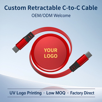 Câble de charge rétractable USB-C vers USB-C personnalisé avec logo imprimé UV, en ABS, 60W, charge rapide, cadeau promotionnel
