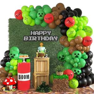 Paquete de Fiesta de Cumpleaños de 123 <span class=keywords><strong>Piezas</strong></span> Inspirado <span class=keywords><strong>en</strong></span> Green Pixel Miner, Videojuego Verde, Negro y Marrón para Globos con Temática de <span class=keywords><strong>Minecraft</strong></span> - Product Image 5