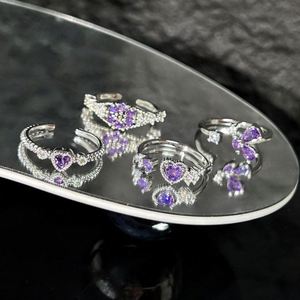 Vintage Purple Copper Cubic Zirconia Bohemian <b>Adjustable</b> <b>Ring</b> Sparkling Square Crystal Finger Band Dazzling Women's Engagement - Product Image 2