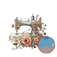 Kit de broderie diamant 5D DIY 40x40cm pour machine à coudre, avec strass ronds complets, motif floral vintage, mosaïque artistique, décoration murale, cadeau artisanal