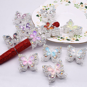 Cuentas de mariposa de diamantes de imitación rosa y púrpura de aleación de Metal con purpurina creativa 1 unids/bolsa accesorios de pluma de cuentas DIY fabricación de joyas tapas de cuentas - Product Image 3
