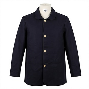 Veste de travail bleu foncé pour homme, boutonnée, à manches longues, vêtement d'extérieur uni pour le personnel - Product Image 1