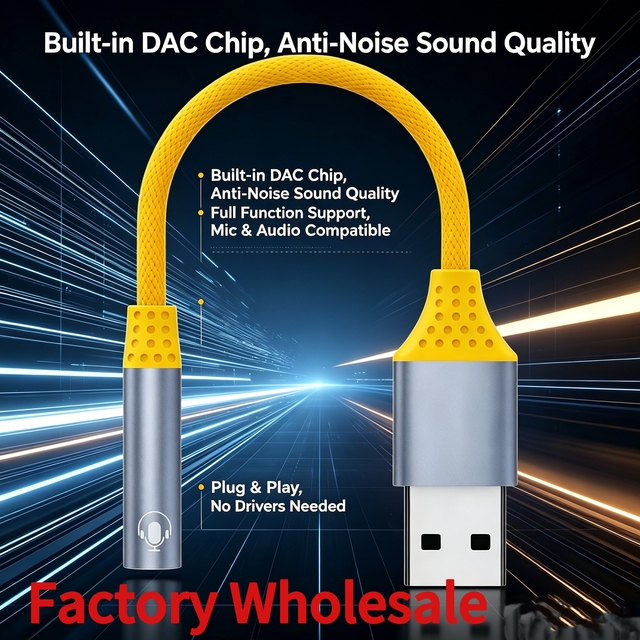 High Durability USB 3.5mm Audio Cable OFC Conductor Anti-Interference Shielding for PS4/PS5 Gaming Consoles Windows Mac OS