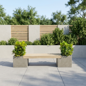Banc de patio moderne en bois avec jardinières, mobilier minimaliste d'extérieur pour l'extérieur, idéal pour s'asseoir dans le jardin - Product Image 1