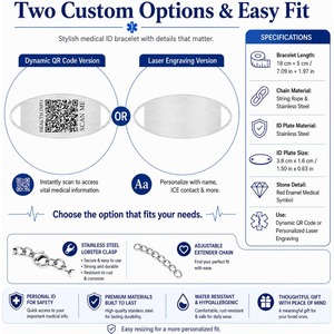 <span class=keywords><strong>Bracelet</strong></span> d'alerte médicale personnalisé |   Code QR dynamique, gravure personnalisée, bijoux d'identification médicale |   <span class=keywords><strong>Bracelet</strong></span> en acier inoxydable - Product Image 4