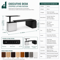 Bureau de direction moderne à niveaux JQYX Série Elite, réglable en hauteur, avec rangement, placage bois, écologique, pour PDG, Président, Entreprise