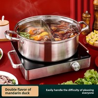 Casserole double face en acier inoxydable 304 pour usage domestique, compatible avec les plaques à induction, base épaissie avec couvercle en verre