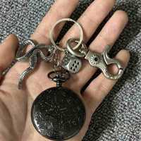 Article tendance : Porte-clés montre de poche vintage motif serpent en alliage, avec motif perle tendance, breloque à suspendre pour sac banane