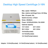 Desktop Universal High Speed 16500rpm Centrifuge 3-16N 24148xg Refrigerated Lab Multiple Rotor Options Clinical Research