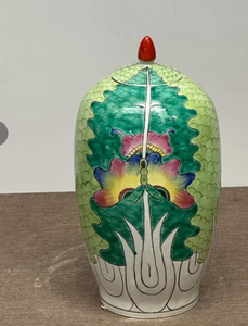 Guci Keramik Antik Cina Motif Bunga Kubis Pastel Kupu-kupu Bok Choy, Wadah Keramik Lukis Tangan, Stoples Penyimpanan Porselen - Product Image 6