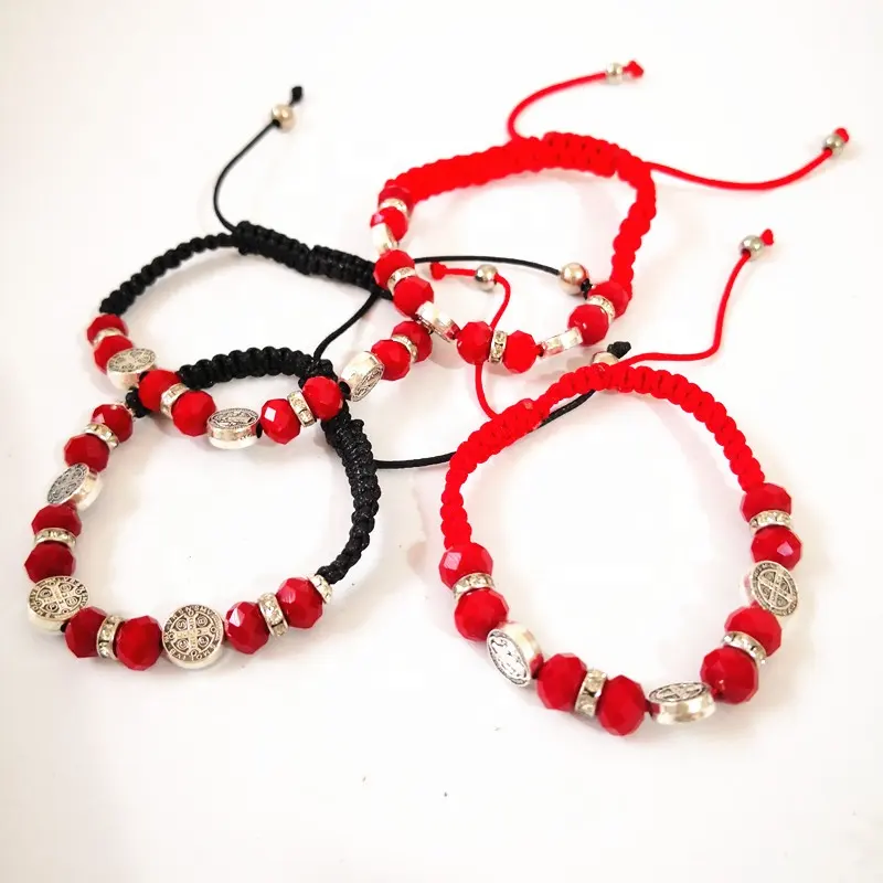 DIY Saint Benedict Alloy Beads handmade custom religious catholic lucky red string rope adjustable bracelets