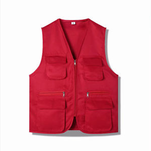 Gilet en toile multi-poches pour homme, col en V, fermeture éclair, couleur unie, style décontracté, respirant, pour le printemps - Product Image 3
