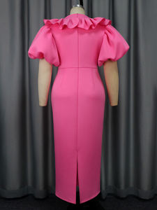 Toptan sevimli kısa V boyun puf kollu fırfır kokteyl elbise Lady - Product Image 6