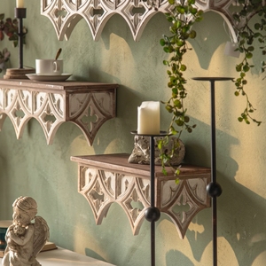 Étagère à plantes en verre orné traditionnel Aqdus Saleem |   Décoration murale artisanale en bois technique pour la maison, couleur chocolat - Product Image 3