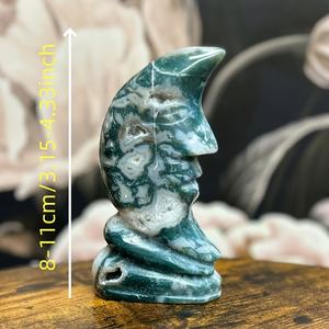 Venta al por Mayor de Tallados de Ágata Musgosa Estilo Bohemio con Forma de Luna, Tallados de Piedra de Cristal Natural para Decoración del Hogar y Regalos Festivos - Product Image 4