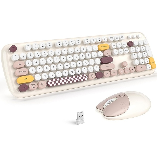 Mofii Wireless Keyboard and Mouse Set Girls Office Cute Cat Mouse Wireless Keyboard and Mouse Comb for Desktop Laptop
