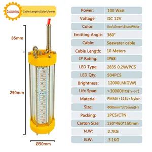 Đỏ 12V 100W đèn đánh cá dưới nước cá đáy biển đèn cá hồi nuôi ánh sáng nước bằng chứng đèn đánh cá