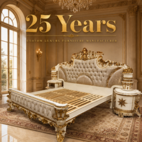 Ensemble de meubles de chambre à coucher de style européen, lit double en bois sculpté de style baroque royal avec tête de lit