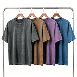 Crew Neck 100% Cotton Acid Wash Oversized <b>T</b> <b>Shirt</b> for <b>Men</b> Custom Tag Heavyweight Drop Shoulder Streetwear - Product Image 1