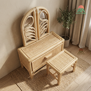Nhat Minh Kids Rattan <b>Dressing</b> <b>Table</b> Set <b>With</b> Mirror And Stool Tropical Style Eco-Friendly Furniture - Product Image 4