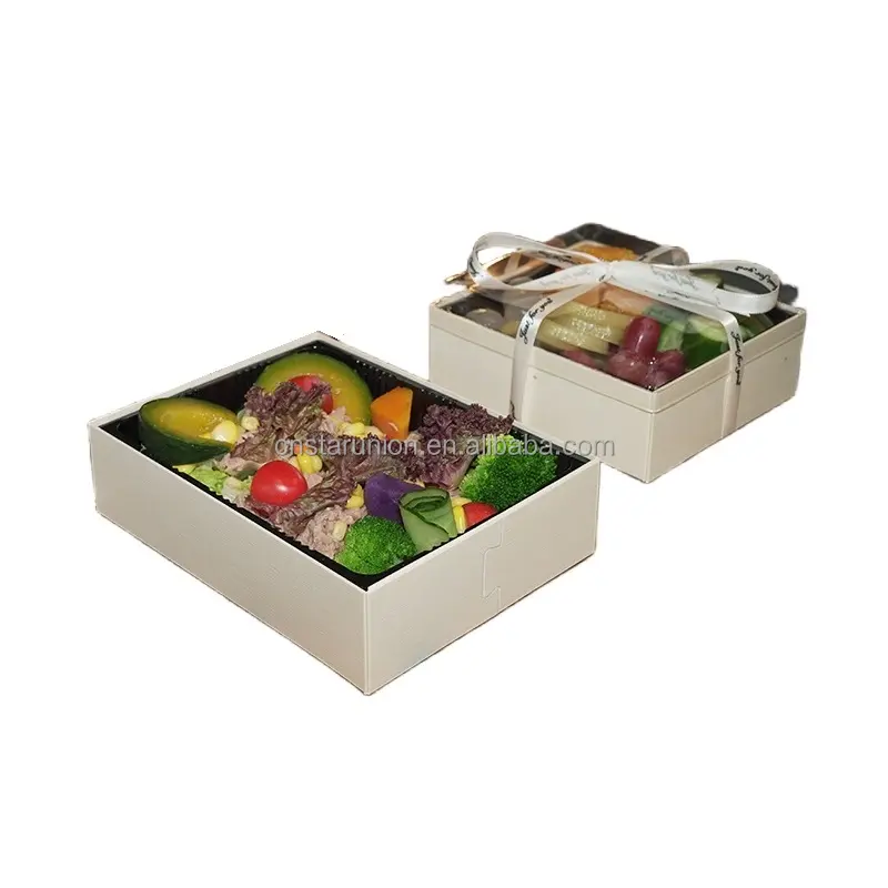 Factory Custom Einweg Picknick Holzkisten Obst kuchen Sushi Bäckerei Salat Nüsse Box Food Clear Lid Verpackungs koffer