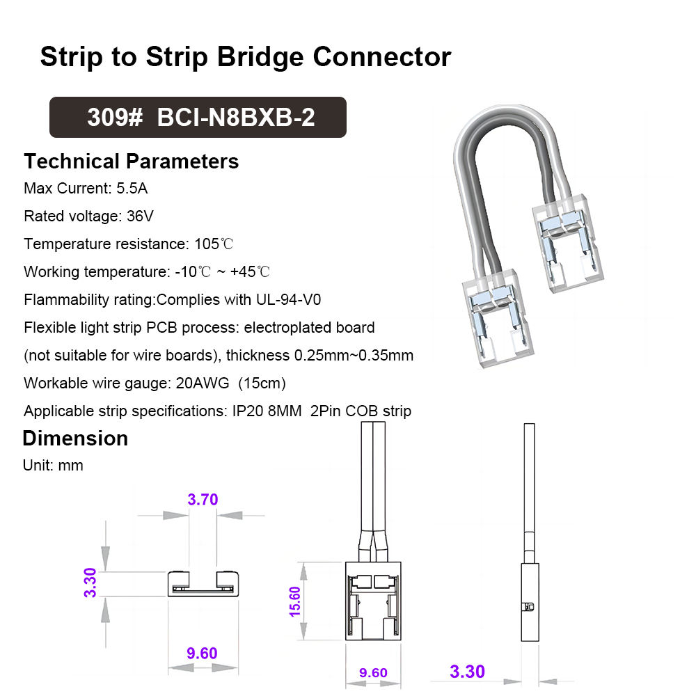 309 #8mm 2Pin Strip to strip Puente