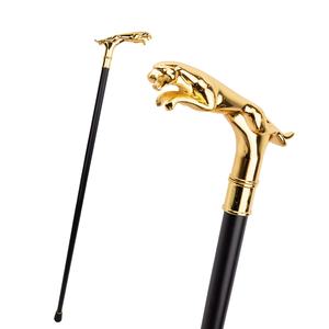 Accesorios de <span class=keywords><strong>tiro</strong></span>, bastón con mango de cabeza de leopardo dorado, bastón de autodefensa, bastón para caminar con lámina de hierro en el interior - Product Image 2