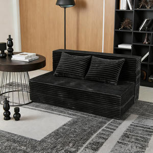 Canapé carré pliable transfrontalier avec coussin confortable en velours côtelé noir pour <span class=keywords><strong>location</strong></span>, petit appartement, une place - Product Image 1