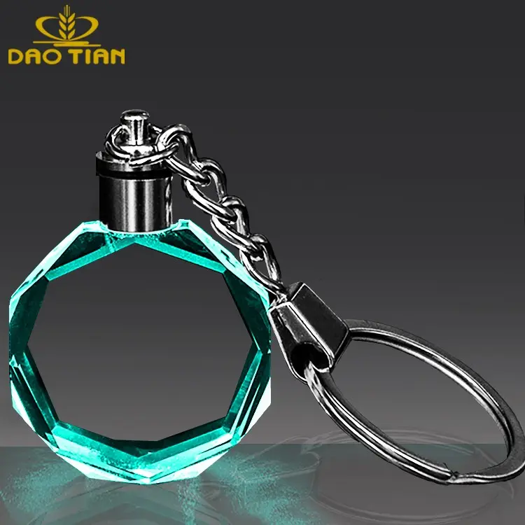 wholesale k9 crystal glass keychain blank Octagon diamond 30mm blank crystal keychain led light for 3D laser engraving