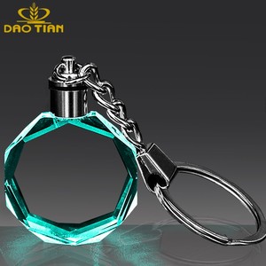 Wholesale K9 Crystal Glass Keychain Blank Octagon Diamond 30mm Blank Crystal Keychain Led Light for 3D Laser Engraving