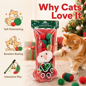 Nouvel ensemble de jouets pour chat de Noël d'<span class=keywords><strong>Amazon</strong></span>, jouets en peluche pour chat anti-ennui et auto-entretenants, motif Père Noël, matériau polyester - Product Image 2