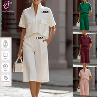 Ensemble haut et short Loveda personnalisé avec logo, pour femme, tenue d'été décontractée, grande taille, couleur unie, manches courtes, avec grandes poches