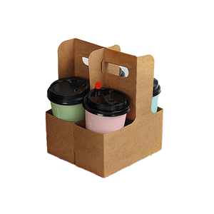Supports de tasses en papier kraft jetables personnalisés pour thé au lait et café, pliables, avec logo imprimé - 500 pièces par commande, disponibles pour 2 ou 4 tasses - Product Image 1