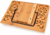 Support de lecture réglable et pliable en bambou naturel avec pinces de maintien des pages, plateau de cuisine pour livres de recettes, idéal pour bureau et étude