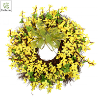 Guirlande de fleurs artificielles jaunes de type Forsythia et de jasmin d'hiver avec nœud pour la décoration de porte de maison pour les célébrations
