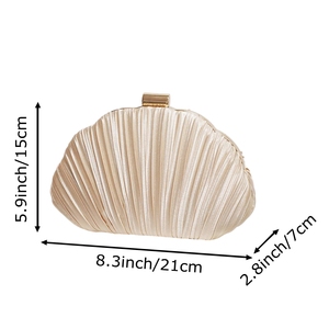 Women Glossy Pleated Satin Evening <b>Bag</b> Elegant Shell <b>Clutch</b> Purse Detachable Metal Chain Shoulder <b>Bag</b> for Gathering Concert - Product Image 6