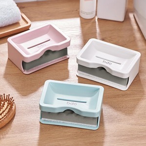Jabonera de Plástico con Drenaje, Color Liso, con Esponja, Estilo Japonés Minimalista, de Doble Capa, para Baño - Product Image 2