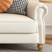 Modernes Minimalistisches Cremefarbenes Leder-Sofa 3-Sitzer Ecksofa Chesterfield-Sofa-Set Weiches Sofa für Innenräume Wohnzimmermöbel