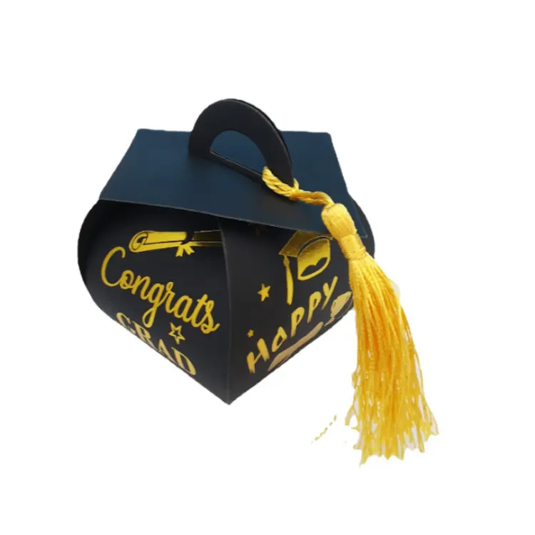 Student graduation season celebration gift paper box creative paper box doctoral hat design hot gold letter candy box selling