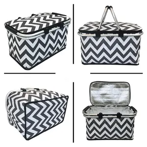 Nhà Máy Trực Tiếp Cung Cấp Lớn Cách Nhiệt Picnic Basket Cooler Xách Tay Thị Trường Giỏ Bag Set Nhôm Xử Lý Cho Du Lịch Cắm Trại